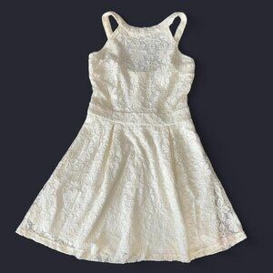 bleuh ciel Flower Lace Cream Halter High Neck Sleeveless A-Line Short Mini Dress